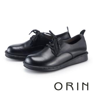 【ORIN】百搭舒適圓頭真皮平底牛津鞋(黑色)