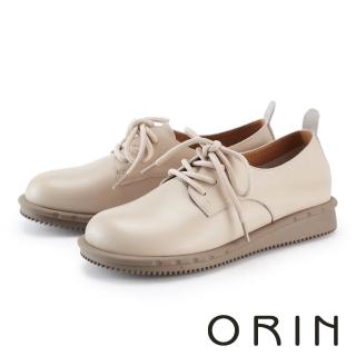 【ORIN】百搭舒適圓頭真皮平底牛津鞋(米色)
