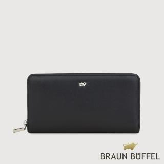 【BRAUN BUFFEL 德國小金牛】臺灣總代理 維那斯-B 13卡拉鍊長夾-黑色(BF849-602-BK)
