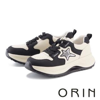【ORIN】星星真皮拼接綁帶厚底休閒鞋(黑色)