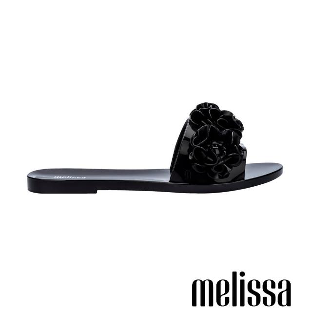 【Melissa】寬帶繡球內夾腳拖鞋(黑色)