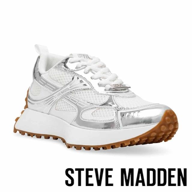 【steve madden】CAUSEWAY 亮銀拼接網布休閒鞋(銀色)