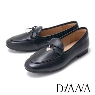【DIANA】真皮細帶蝴蝶結平底樂福鞋(黑色)