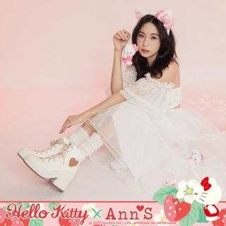 【Ann’S】Ann’S X Sanrio三麗鷗 HELLO KITTY 聯名 皮革高筒厚底粗跟休閒鞋 附贈鞋帶10cm(白)