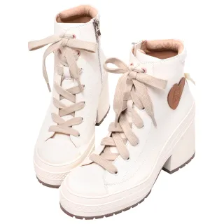 【Ann’S】Ann’S X Sanrio三麗鷗 HELLO KITTY 聯名 皮革高筒厚底粗跟休閒鞋 附贈鞋帶10cm(白)