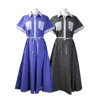 【betty’s 貝蒂思】格紋撞色口袋開襟長洋裝(共二色)