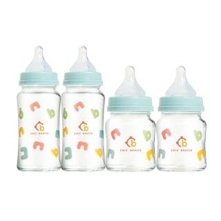 【奇哥官方旗艦】CHIC BASICS耐熱硼矽玻璃寬口奶瓶(240ml x2 + 120ml x2)