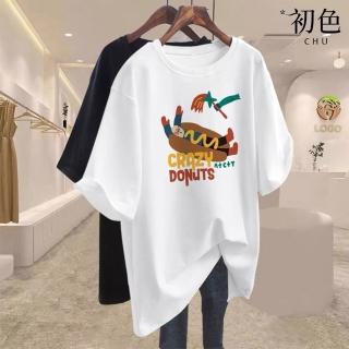 【初色】現貨 韓系寬鬆印花圓領短袖T恤上衣-共7色-33207(M-2XL可選/快速出貨)