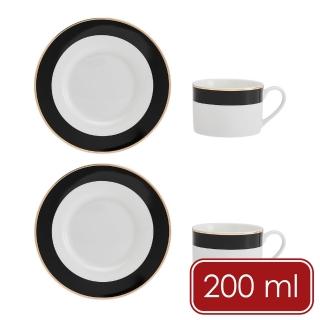【MIKASA】Luxe Deco瓷製杯碟組2入 黑白200ml / 咖啡杯 下午茶杯 英式午茶 杯盤 茶杯 茶碟