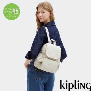【KIPLING官方旗艦館】『猴子包』溫柔米掀蓋拉鍊後揹包-CITY ZIP MINI