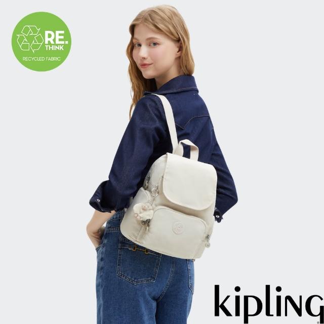 【KIPLING官方旗艦館】『猴子包』溫柔米掀蓋拉鍊後背包-CITY ZIP MINI