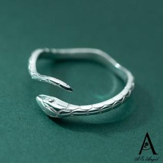 【ANGEL】時尚蛇形簡約食指開口彈性戒指(銀色)