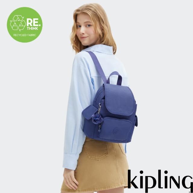 【KIPLING官方旗艦館】『猴子包』深海藍拉鍊掀蓋後背包-CITY PACK MINI
