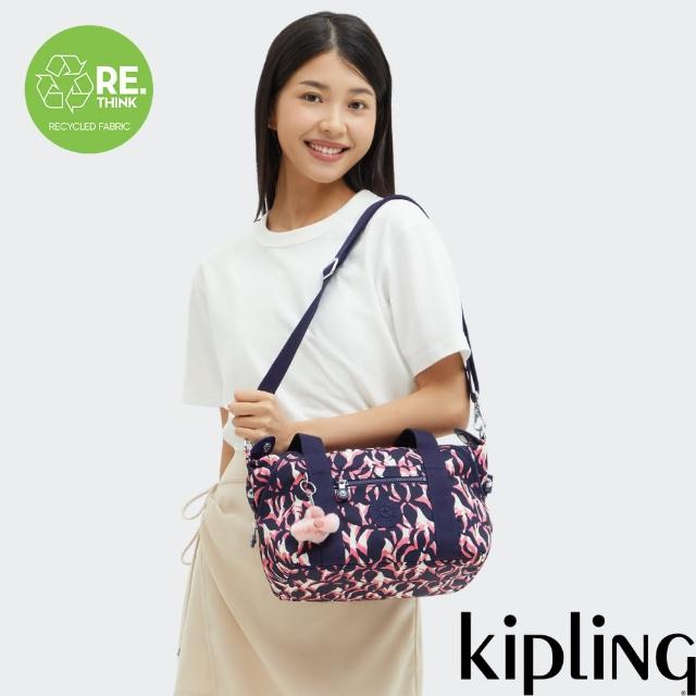 【KIPLING官方旗艦館】藍粉棕櫚印花手提側背包-ART MINI