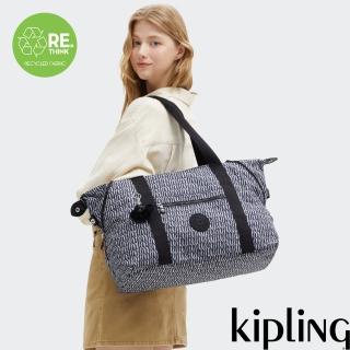 【KIPLING官方旗艦館】藍白波紋拉桿旅行袋-ART M