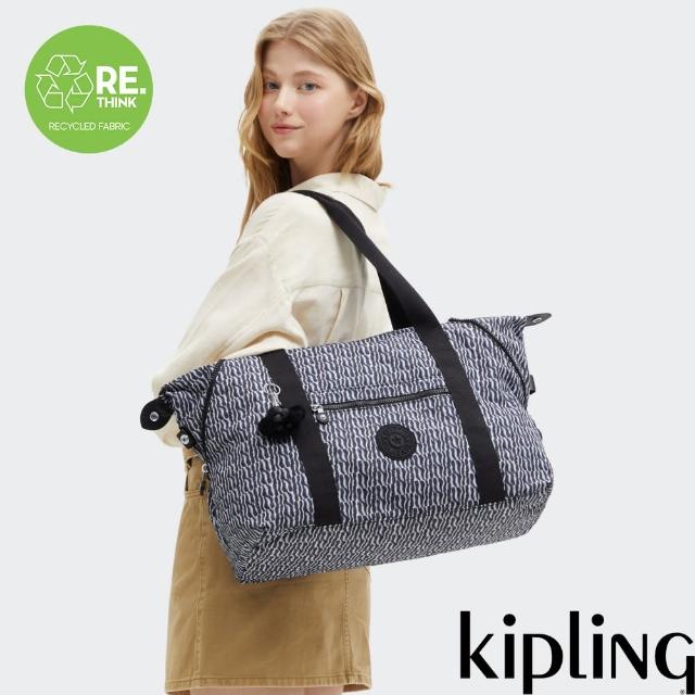 【KIPLING官方旗艦館】藍白波紋拉桿旅行袋-ART M