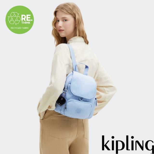 【KIPLING官方旗艦館】『猴子包』天空藍拉鍊掀蓋後背包-CITY PACK MINI