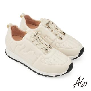 【A.S.O 阿瘦集團】A.S.O健康按摩車線設計內增高真皮休閒鞋(米色)