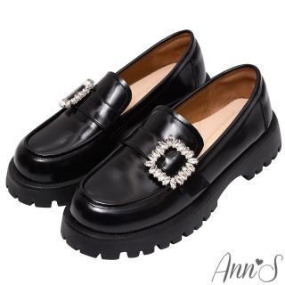 【Ann’S】心動千金-柔軟羊皮真皮方鑽輕量厚底樂福鞋5cm(黑)