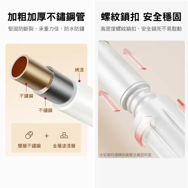 【新錸家居】第五代加粗長免打孔多用途不鏽鋼伸縮桿135-250cm烤漆圓底座款(萬用旋轉型吊衣曬衣窗門浴簾桿) 