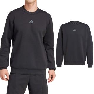 【adidas 愛迪達】D4T Crew Sweats 男款 黑色 運動 休閒 亞規 大學T 上衣 圓領 長袖 JJ4642