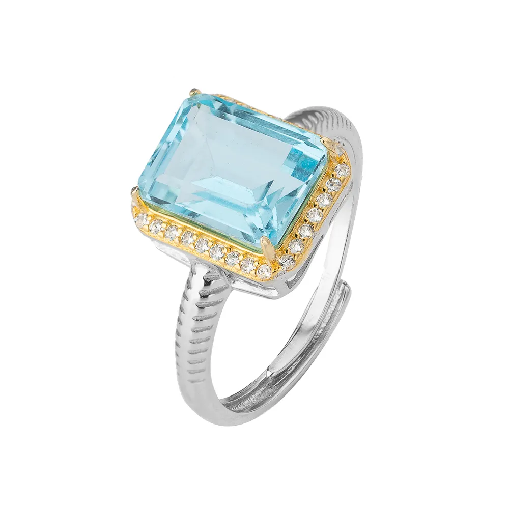 【K.D.J 圓融珠寶】托帕石 雙色台 S925銀活圍戒指