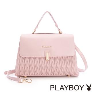 【PLAYBOY】翻蓋手提包附長背帶 Ripple系列(粉色)