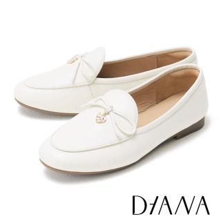 【DIANA】真皮細帶蝴蝶結平底樂福鞋(米色)