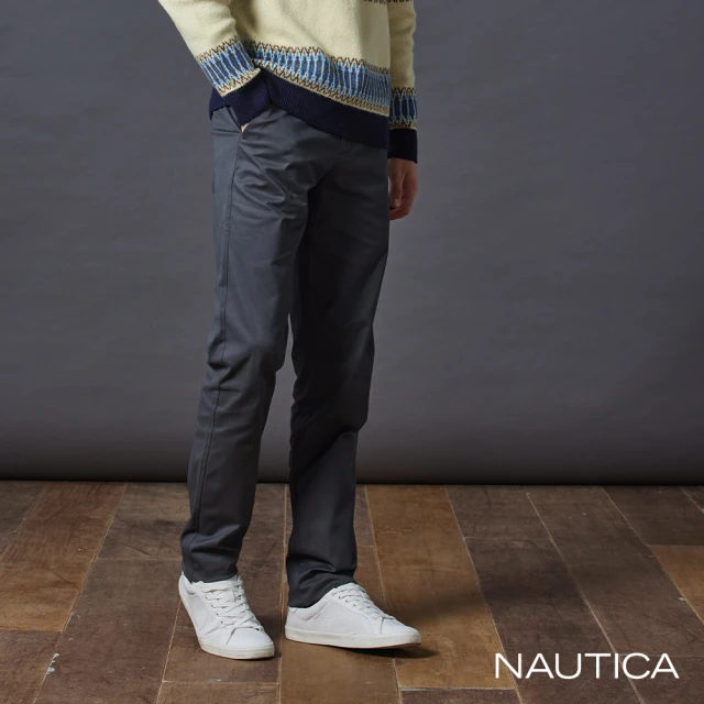 NAUTICA 官方旗艦 男裝 舒適棉質休閒長褲(灰色)