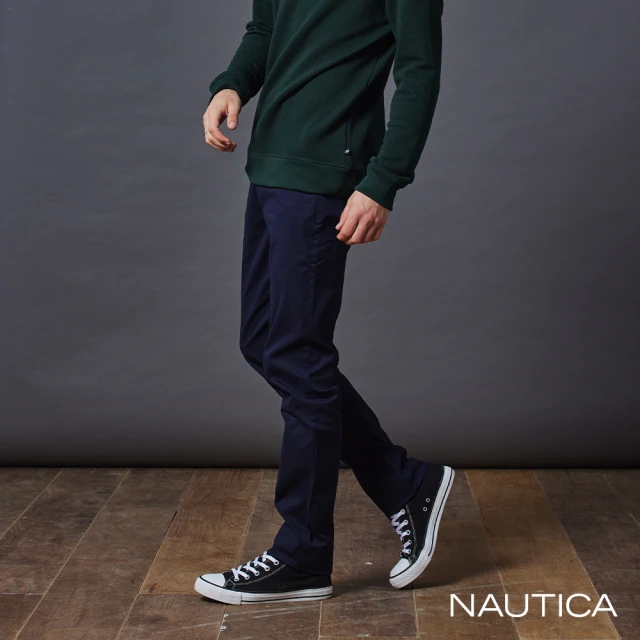 NAUTICA 官方旗艦 男裝 舒適棉質休閒長褲(深藍色)