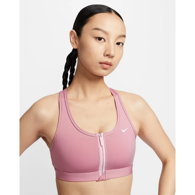 NIKE 耐吉 Swoosh 中強度 運動內衣 女款 AS W NK DF SWOOSH PDED FZ BRA 粉紅色(FN2732699)