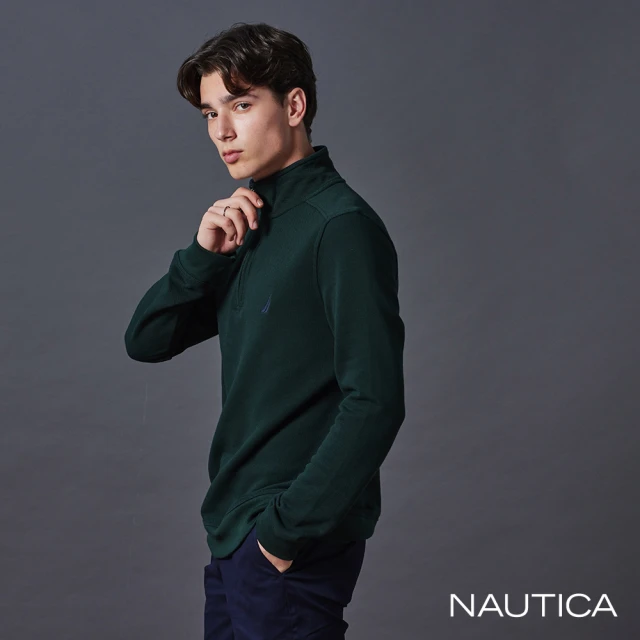 NAUTICA 官方旗艦 男裝 保暖時尚高領拉鍊長袖上衣(綠色)