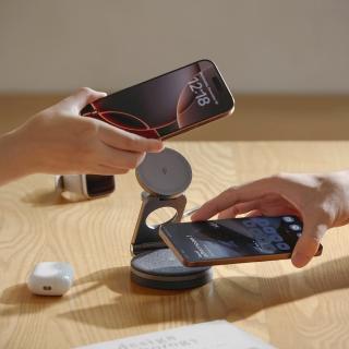 【ADAM 亞果元素】Mag 360 Qi2 雙15W三合一旅行磁吸無線充電座(無線/Magsafe)