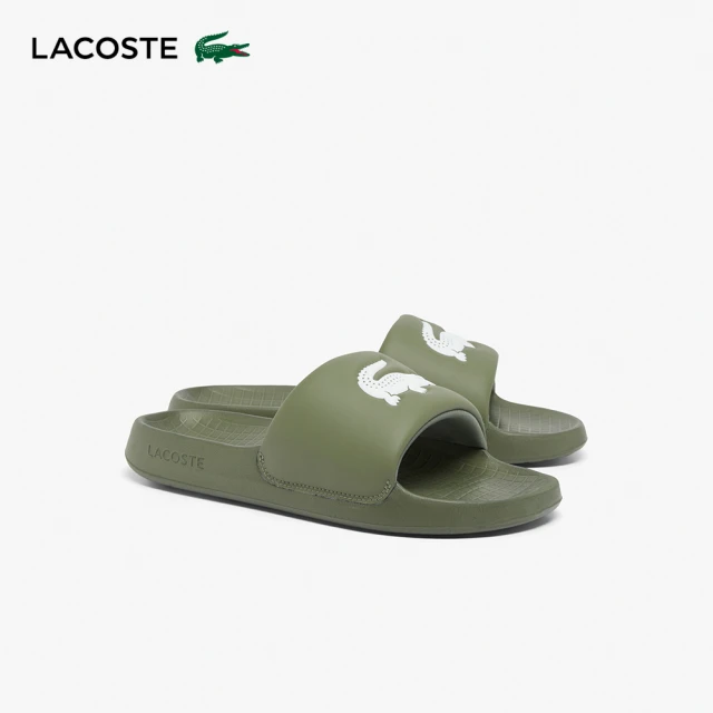 LACOSTE SERVE SLIDE 男鞋 鱷魚LOGO拖鞋 軍綠 外出拖鞋 室內拖鞋 涼拖鞋(49CMA0021_255)