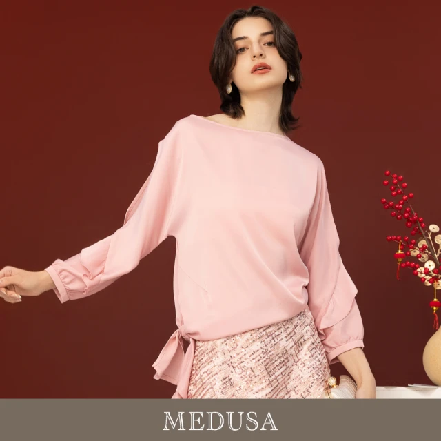 MEDUSA 曼度莎 現貨-典雅粉色緞面側綁結上衣（M-XL）｜女緞面上衣 小禮服上衣(501-7230A)