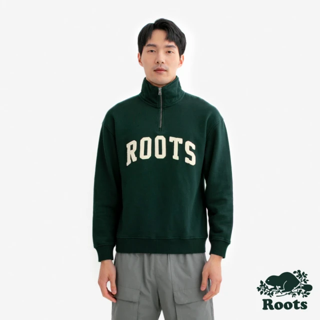 Roots Roots中性-ROOTS APPLIQUE HALF 半拉鍊上衣(深綠色)