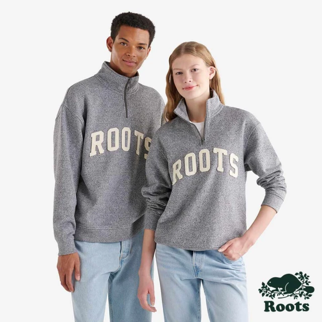 Roots Roots中性-ROOTS APPLIQUE HALF 半拉鍊上衣(灰色)