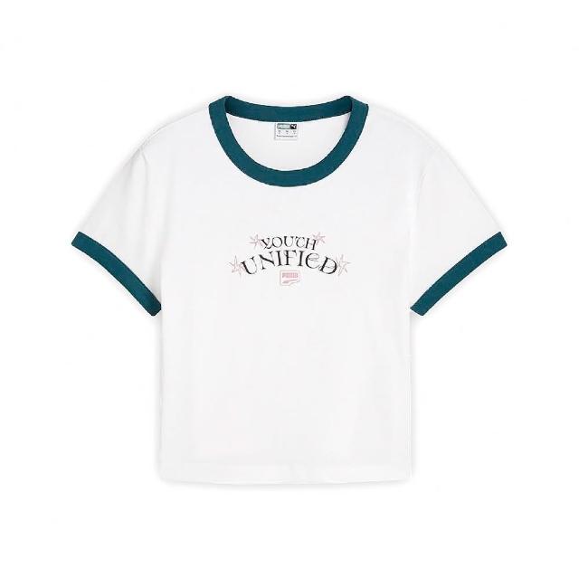 【PUMA】短袖 DOWNTOWN Graphic Baby Tee 女款 白藍 短版 合身同款 短T(626654-02)