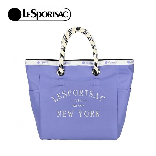【Lesportsac】中型雙面托特包 手提包 母親節 送禮 禮物(藍紫色簡約風)