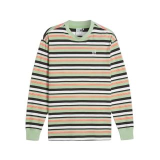【PUMA】長袖上衣 Downtown 180 Striped 男款 綠 橘 條紋 中性款 長T(624377-89)