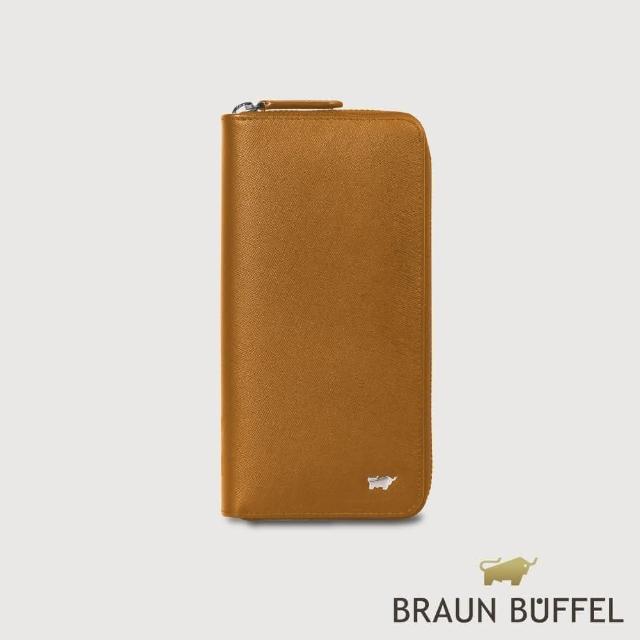 【BRAUN BUFFEL 德國小金牛】台灣總代理 亞當 8卡拉鍊長夾-淺棕色(BF504-601-CS)