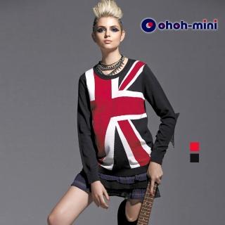 【Gennies 奇妮】英式國旗風針織上衣-紅/深藍(孕婦裝 親膚 圓領 長袖 羅紋下襬 歐歐咪妮)