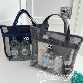 【PS Mall】大容量大眼睛沙灘包 網眼洗漱化妝包 化妝品收納 手提包 32*26*12cm 2入(J1809)