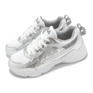 【FILA】休閒鞋 HIDDEN TAPE 10 女鞋 白 銀 灰 拼接 緩衝 老爹鞋 斐樂(5C329Z884)