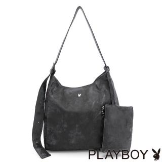 【PLAYBOY】肩揹包附拉鍊萬用包 Shine系列(黑色)