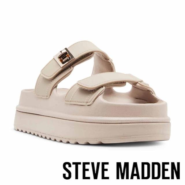 【steve madden】線上獨家款BIGSCHMONA-J 霧面雙帶厚底拖鞋(米色)