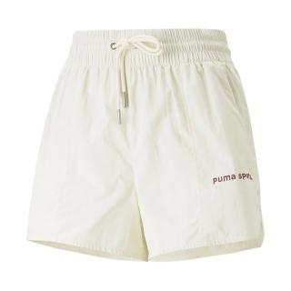 【PUMA】短褲 Team Shorts 女款 米白 褲子 小開岔 網球風 鬆緊褲頭(53900565)