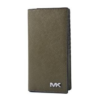 【Michael Kors】男款 Rivington 防刮十字紋對開長夾-橄欖綠