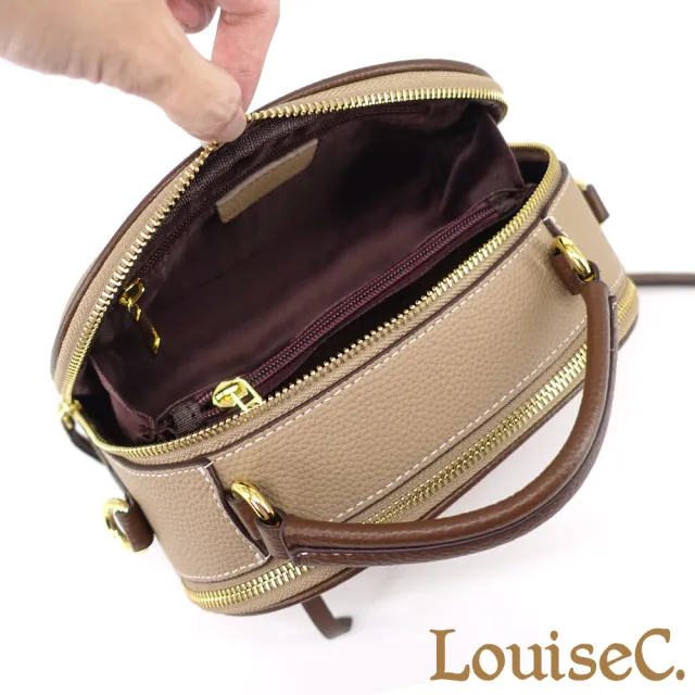【LouiseC.】雙11 Tree House 牛皮多隔層雙層拉鍊手提斜背真皮保齡球包-4色-雙背帶設計(真皮包包
