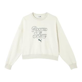 【PUMA】長袖 Team CC 女款 米白 綠 短版 寬鬆 大學T 衛衣同款(630952-80)
